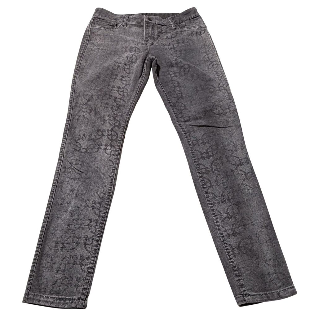 Express Jeans Women's 8 Gray Charcoal Wash Skull Print High Rise Skinny Denim